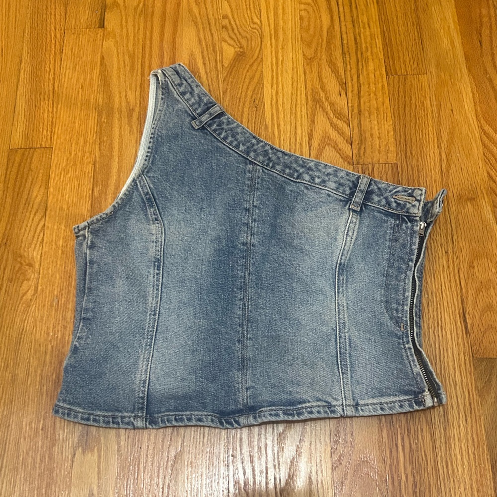 Zara Blue Asymmetrical Fitted Crop Top